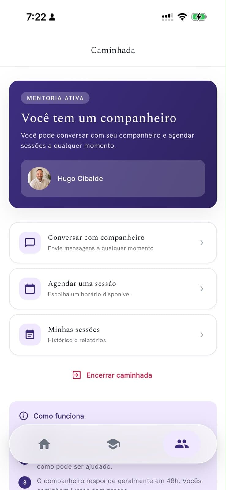 App screen of the walk with a companion