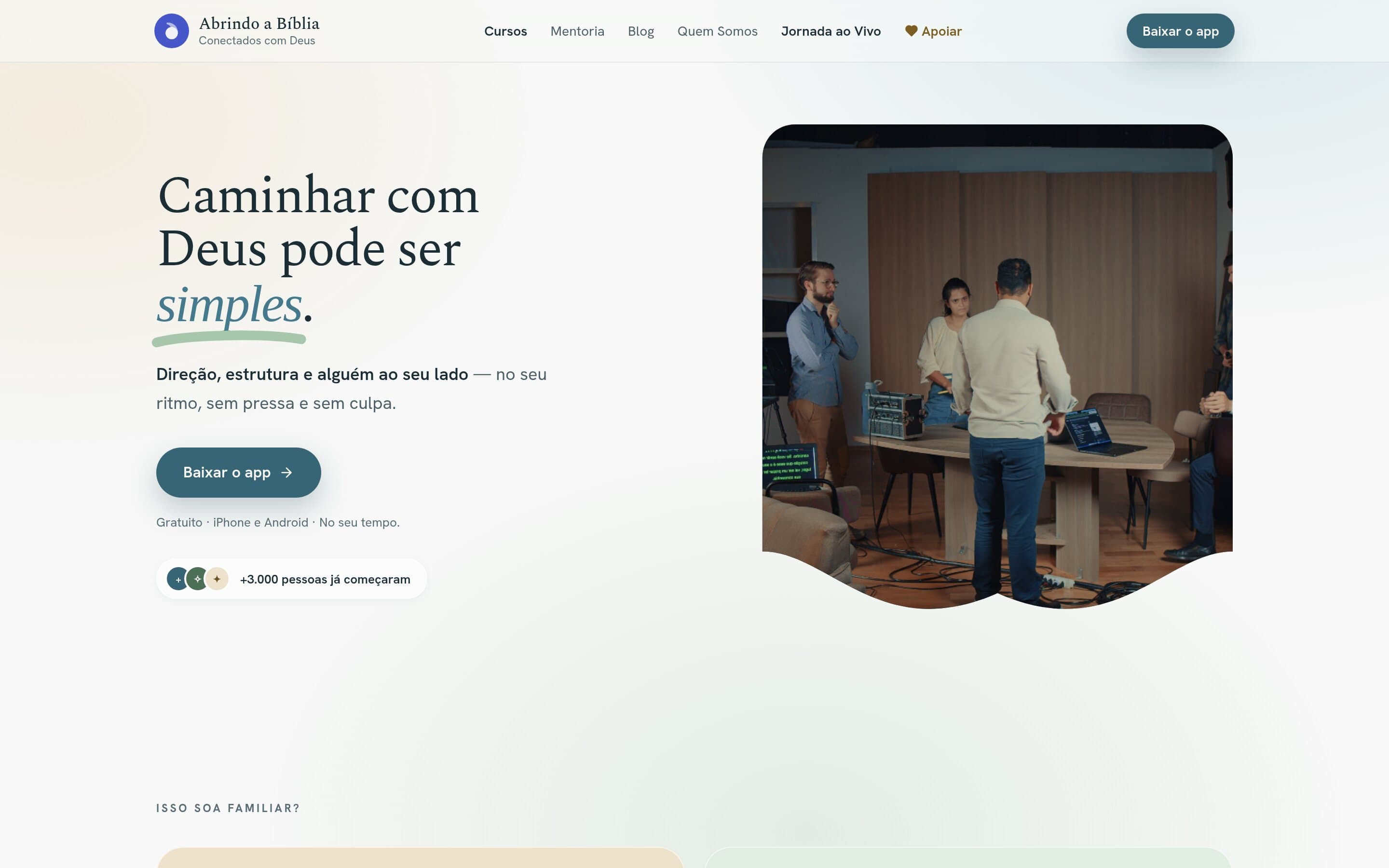 Abrindo a Bíblia home page in the Sereno palette