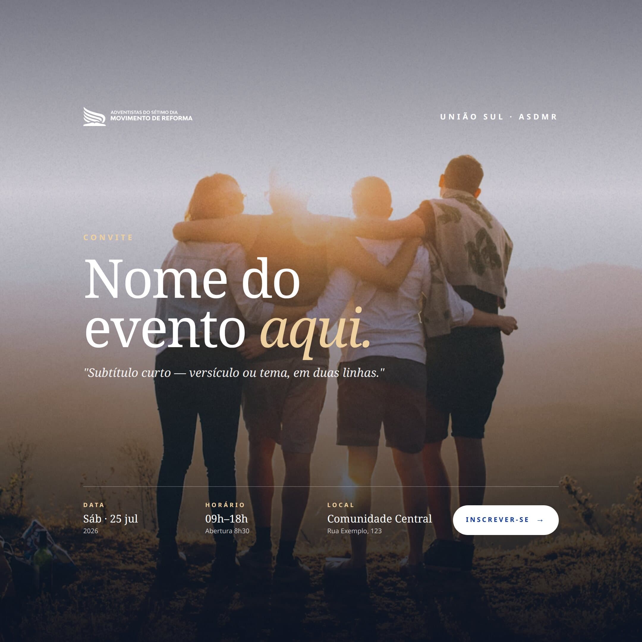 Event poster template for the feed with title, date, time and place